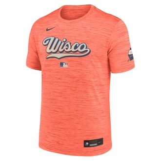 Nike Milwaukee Brewers City Connect Velocity Nike Mens Dri-FIT MLB T-Shirt in Orange | 02ER6CXMZB-AV0