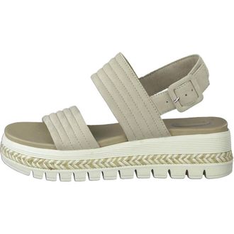 Tamaris Plateau Sandale met stiksel en gevlochten detail - Dames - Schoenen - Beige - Maat: 42 EU Leer