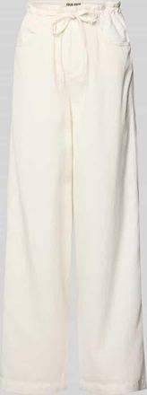 Oui Hose aus Lyocell-Baumwoll-Mix mit Schn&uuml;rung in Ecru, Gr&ouml;&szlig;e 36