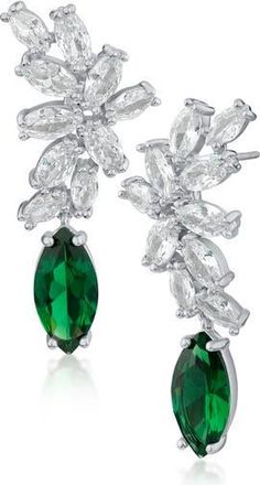 Kenneth Jay Lane Marquise Crescent Drop Earrings in Silver/Green at Nordstrom Rack