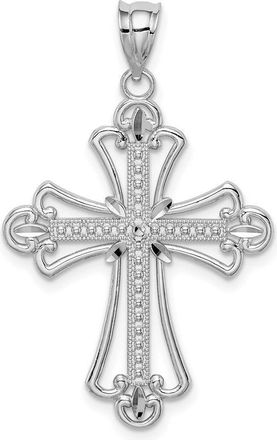 Diamond2Deal 14K White Polished Diamond-cut Textured Cross Pendant