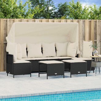 vidaXL Vidaxl - Set De Muebles De Jard&iacute;n 5 Pzas Y Cojines Rat&aacute;n Sint&eacute;tico Negro
