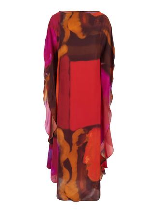 Gianluca Capannolo Iris Multicolor Long Dress With Boat Neckline And All-Over Print In Silk Woman