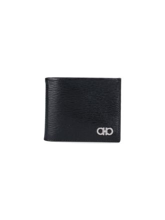 Ferragamo Black Gancini Crinkle Leather Bifold Wallet