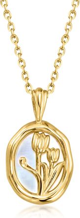 RS Pure by Ross-Simons Mother-Of-Pearl Tulip Pendant Necklace in 18kt Gold Over Sterling