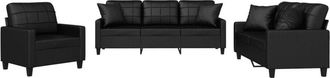 vidaXL Juego De Sof&aacute;s Con Cojines 3 Piezas Cuero Sint&eacute;tico Negro Vidaxl