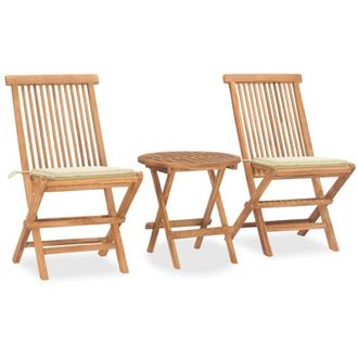 vidaXL Set Comedor De Jard&iacute;n Plegable 3 Piezas Madera De Teca Cojines Vidaxl