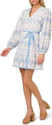 Adrianna Papell Long Sleeve Cotton Minidress in Light Blue/Ivory at Nordstrom Rack, Size 16