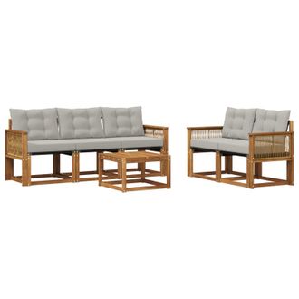 vidaXL Conjunto De Sof&aacute;s De Exterior 6 Pcs Natural Y Gris Claro Vidaxl