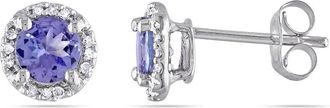 Amour Halo Diamond and Tanzanite Stud Earrings In 10K White Gold