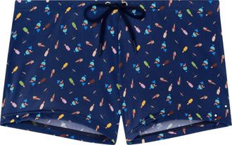 HOM Mens Boxer de Bain Summer Swim Briefs, Navy Print, M