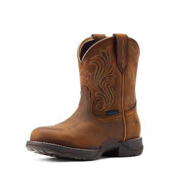 Ariat Womens Anthem Round Toe Shortie Waterproof Western Boots in Glazed Brown, B Medium Width, Size 3.5, by Ariat