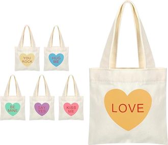 Generic Small Canvas Tote Bag, Conversation Heart Small Valentine Handbag,Reusable Goodie Bags - for Girls Women Girlfriend School Shopping Travel Beach Party