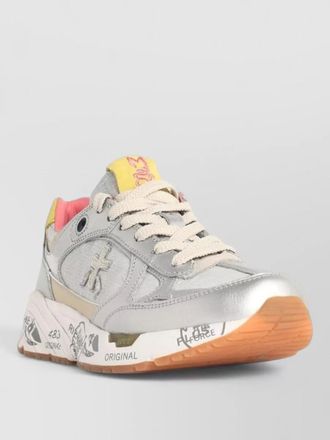 Premiata mased leather sneakers contrast sole detail