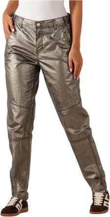 Summum Broeken, Dames, Grijs, XS, Tapered Metallic Coated Twill Broeken