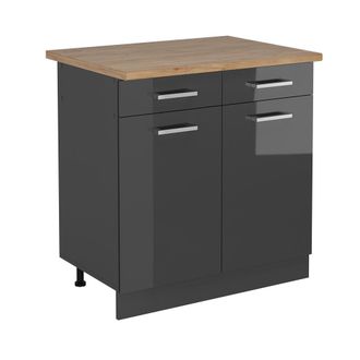 Vicco Mueble Bajo De Cocina R-line, Antracita Alto Brillo, 80 Cm, Et Roble