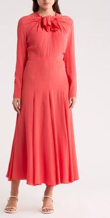 Longchamp Tie Neck Midi Dress in Goji at Nordstrom Rack, Size 4 Us / 36 Fr