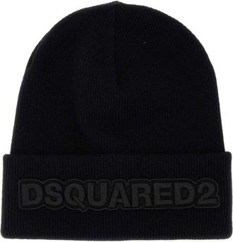 Dsquared2 logo-appliqué wool beanie - unisex - Wool - One Size - Black