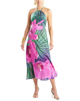 Natori Orchid Silk-Blend Voile Halter Dress