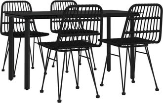 vidaXL 5 Piece Garden Dining Set Black Poly Rattan Vidaxl