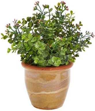 Nearly Natural 10-in Eucalyptus and Sedum Succulent Artificial Plant in Ceramic Planter in Green at Nordstrom