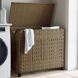 vidaXL Vidaxl Cesto Portabiancheria Con Ruote 66x35x60 Cm Rattan