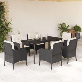 vidaXL Set De Comedor De Jard&iacute;n 7 Pzas Y Cojines Rat&aacute;n Sint&eacute;tico Negro Vidaxl