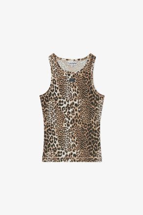 Ganni Mixed Leopard Rib Tank Top - Size XS Organic Cotton