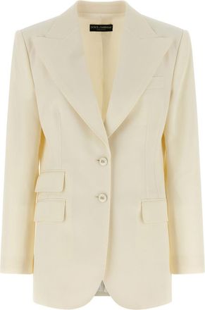 Dolce & Gabbana White Solid Peaked Lapel Blazer