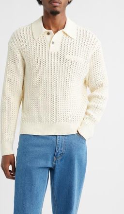 Obey Duane Open Stitch Long Sleeve Polo Sweater in Natural at Nordstrom, Size Xx-Large
