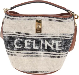 Celine Bucket 16 Raffia Beige Canvas Handbag (Pre-Owned)