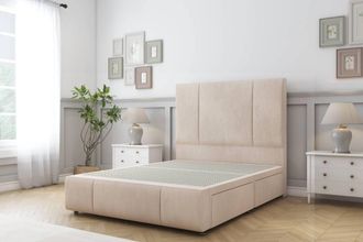Sloomy Lisbon Naples Divan Base 4 Drawers - 54 Headboard & 12 Footboard in Light Sand | Size: Double