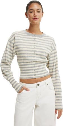 Cotton On Womens Sara Button Cardigan in Grey Marle Butter Stripe at Nordstrom, Size Medium