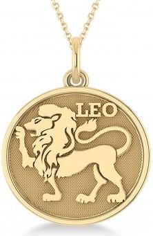 Allurez Leo Coin Zodiac Pendant Necklace 14k Yellow Gold