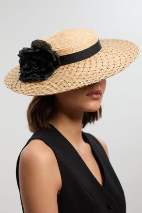 Karen Millen Womens Net Natural Flower Detail Fascinator - Black Straw - One Size
