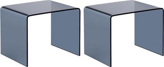 Vente-Unique Lote de 2 mesitas de noche - Vidrio templado curvado y ahumado - SUZANA