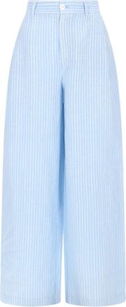120% Lino Blue Vertical Pinstripes Cropped Pants
