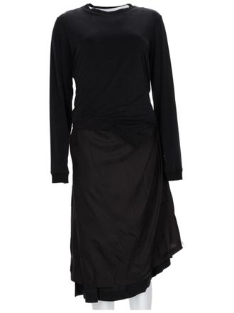Maison Margiela Layered Black Midi Dress with Asymmetrical Skirt Overlay