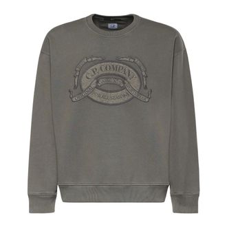 C.P. Company Sweatshirts, male, Gray, Size: XL Diagonal Fleece Boxy Crewneck Sweatshirt
