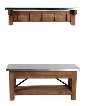 Alaterre Millwork 40In Wood And Zinc Metal Bench With Coat Hook Shelf