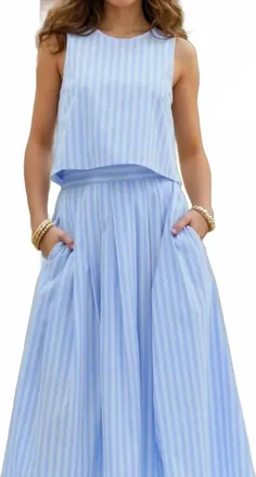 Entro Presley Striped Top And Midi Skirt Set In Light Blue