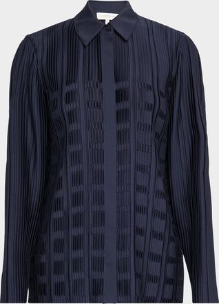 Lafayette 148 New York Basketweave Plisse Recycled Satin Blouse
