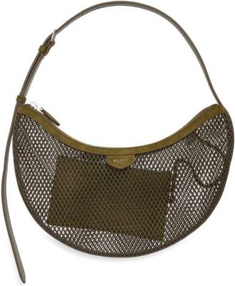 Alaia One Piece Demi Lune Fishnet & Suede in Vert Camouflage U21 at Nordstrom