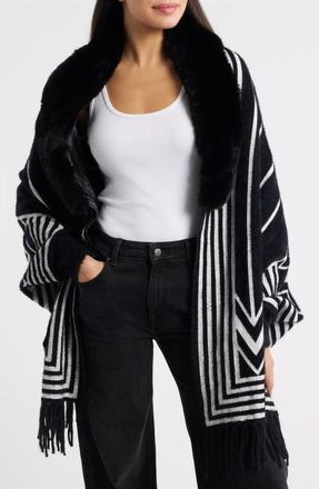 Nikki Lund Lagertha Faux Fur Trim Wrap in Black at Nordstrom