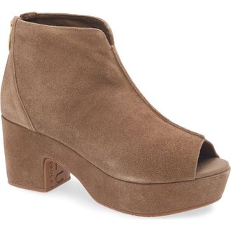 Chocolat Blu Gabe Open Toe Platform Bootie in Toffee Suede at Nordstrom, Size 6.5