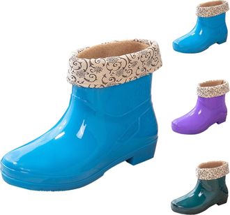 Generic Womens Short Rain Boots Waterproof Chelsea Boots with Plush Lined Ankle Garden Shoes Ladies Non Slip Outdoor Work Booties Lightweight Rubber Rainboots