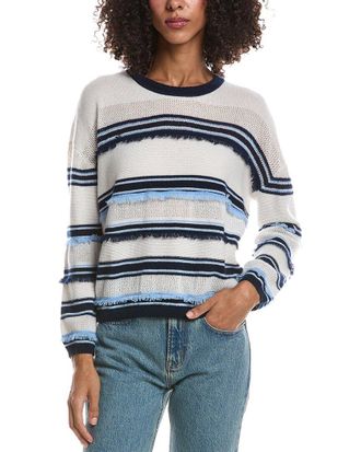 Brodie Funky Stripe Crewneck Cashmere Sweater
