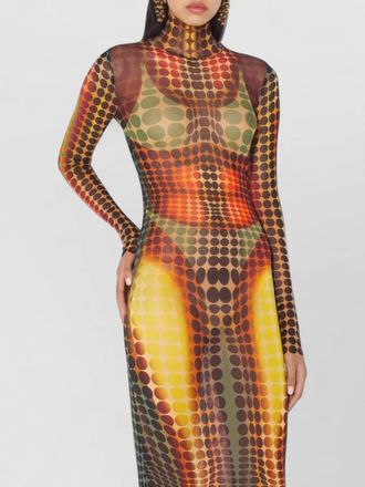 Jean Paul Gaultier knee length dress sheer long sleeves