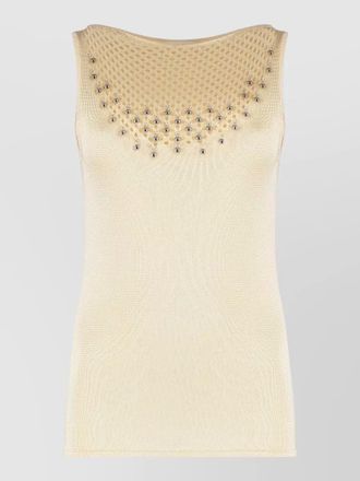 Paco Rabanne knit top embellished neckline mesh detail