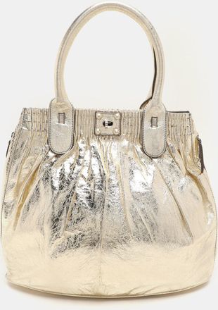 Zagliani Gold Crinkled Leather Side Zip Detail Tote